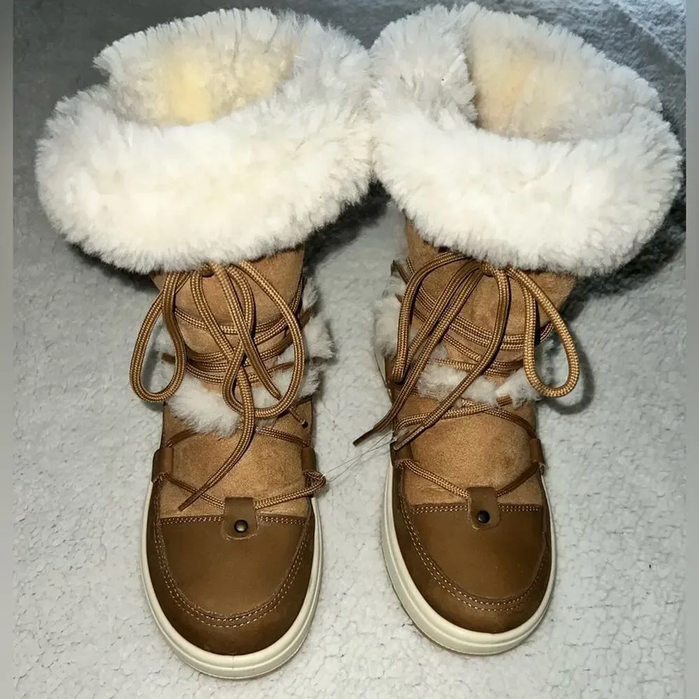 Cougar Tacoma Waterproof Shearling Weather Boots Tan/White - size 8 - H11